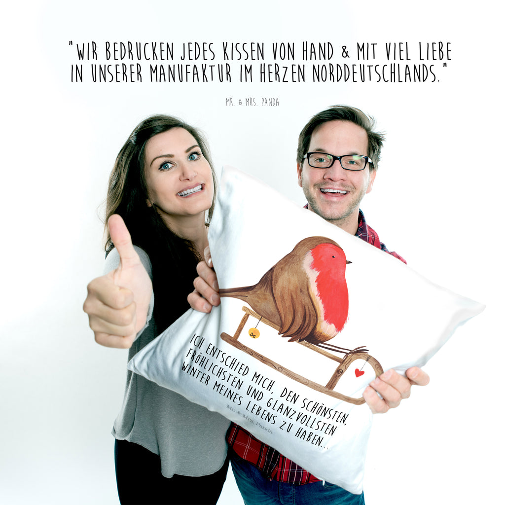 40x40 Kissen Rotkehlchen Schlitten Weihnachten, Schlitten, Vogel Kissenhülle, Kopfkissen, Sofakissen, Dekokissen, Motivkissen  Winter, Weihnachten, Weihnachtsdeko, Nikolaus, Advent, Heiligabend, Wintermotiv