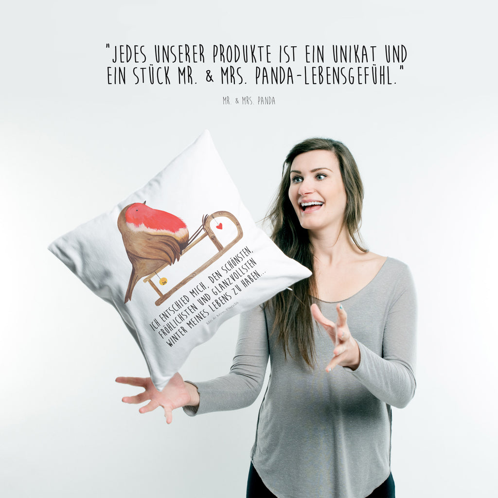 40x40 Kissen Rotkehlchen Schlitten Weihnachten, Schlitten, Vogel Kissenhülle, Kopfkissen, Sofakissen, Dekokissen, Motivkissen  Winter, Weihnachten, Weihnachtsdeko, Nikolaus, Advent, Heiligabend, Wintermotiv