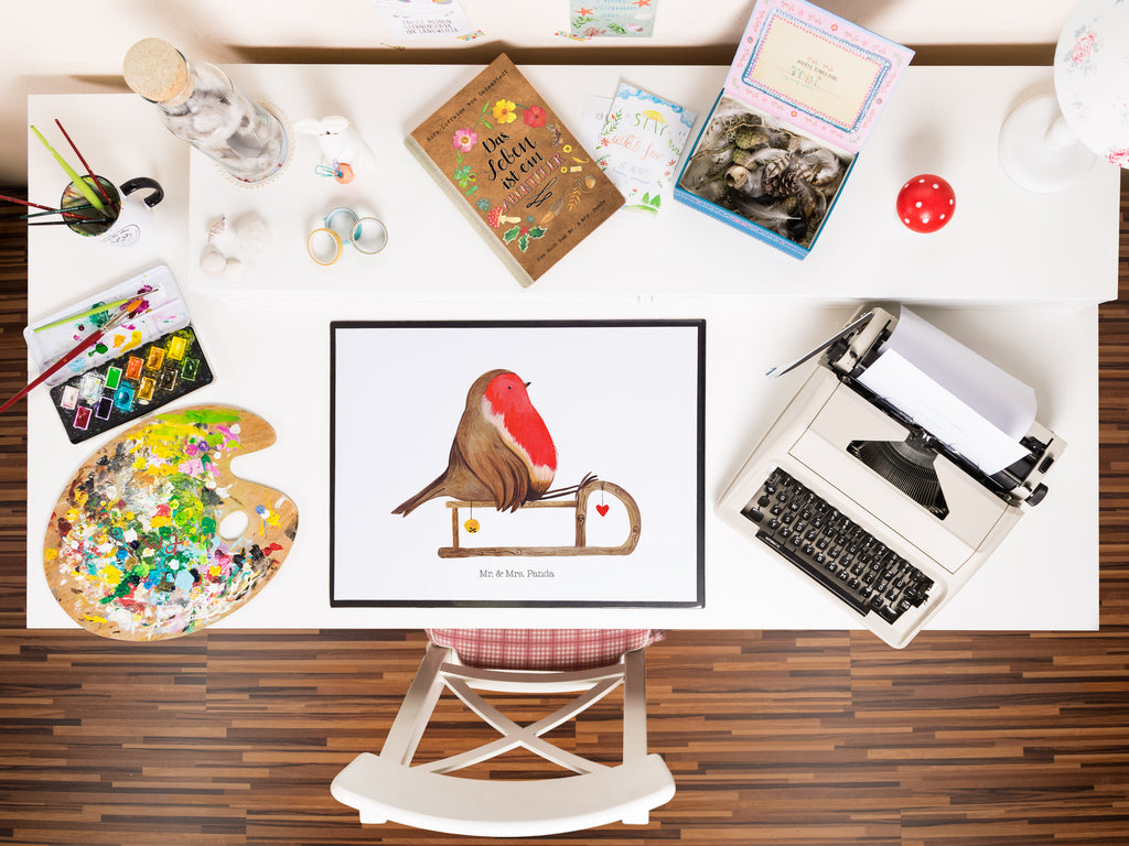 Schreibtischunterlage Rotkehlchen Schlitten Weihnachten, Schlitten, Vogel Schreibunterlage, Schreibtischauflage, Bürobedarf, Büroartikel, Schreibwaren  Winter, Weihnachten, Weihnachtsdeko, Nikolaus, Advent, Heiligabend, Wintermotiv