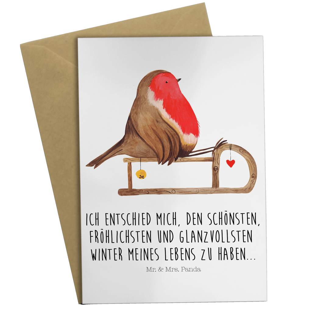 Grußkarte Rotkehlchen Schlitten