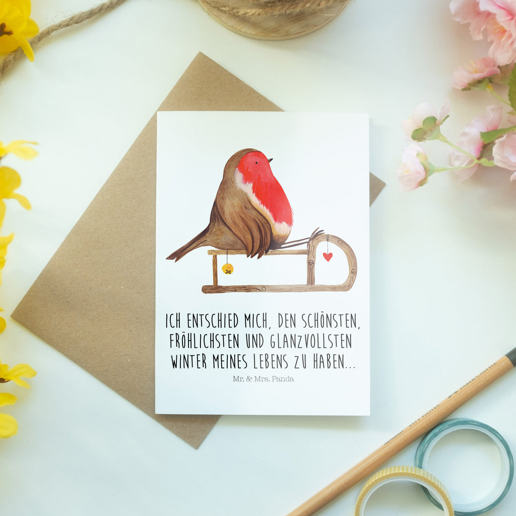 Grußkarte Rotkehlchen Schlitten