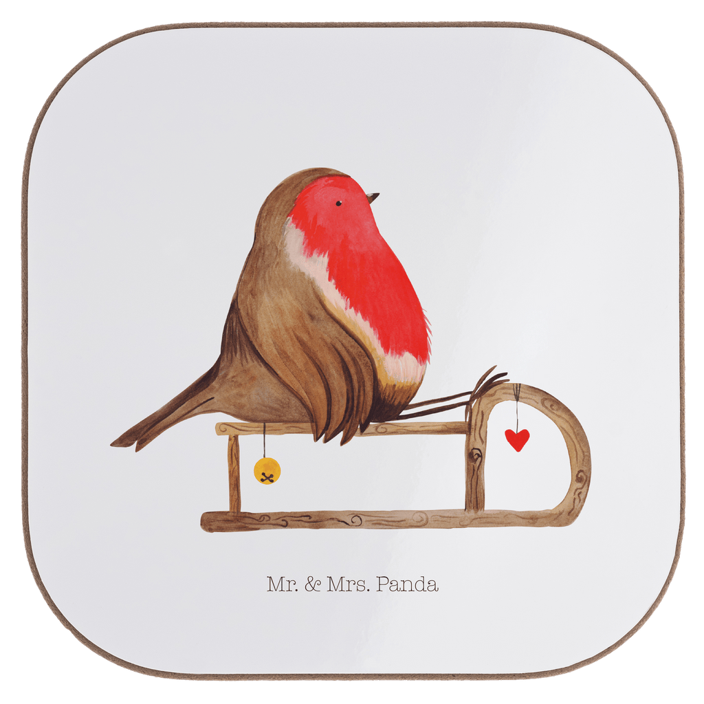 Quadratische Untersetzer Rotkehlchen Schlitten