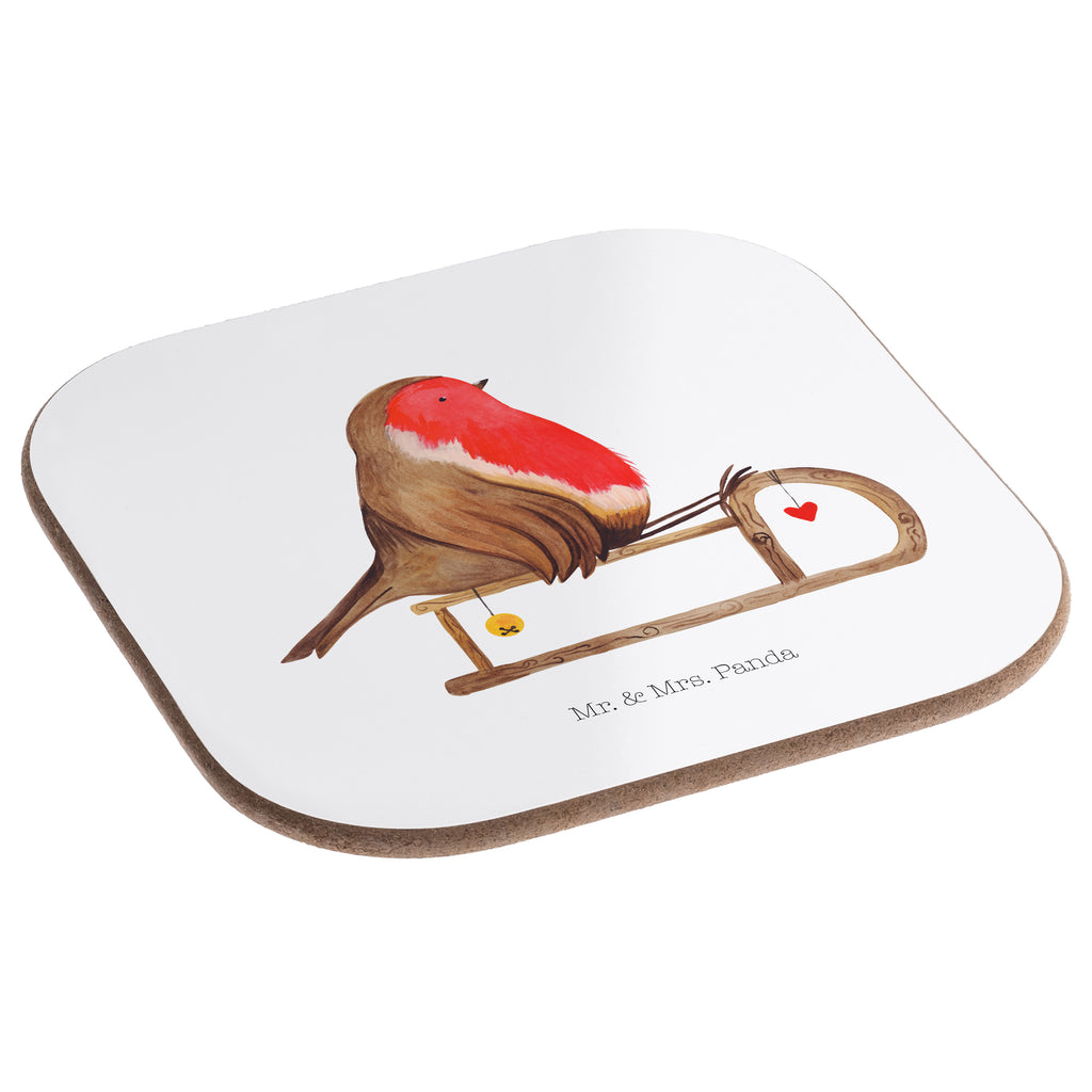 Quadratische Untersetzer Rotkehlchen Schlitten