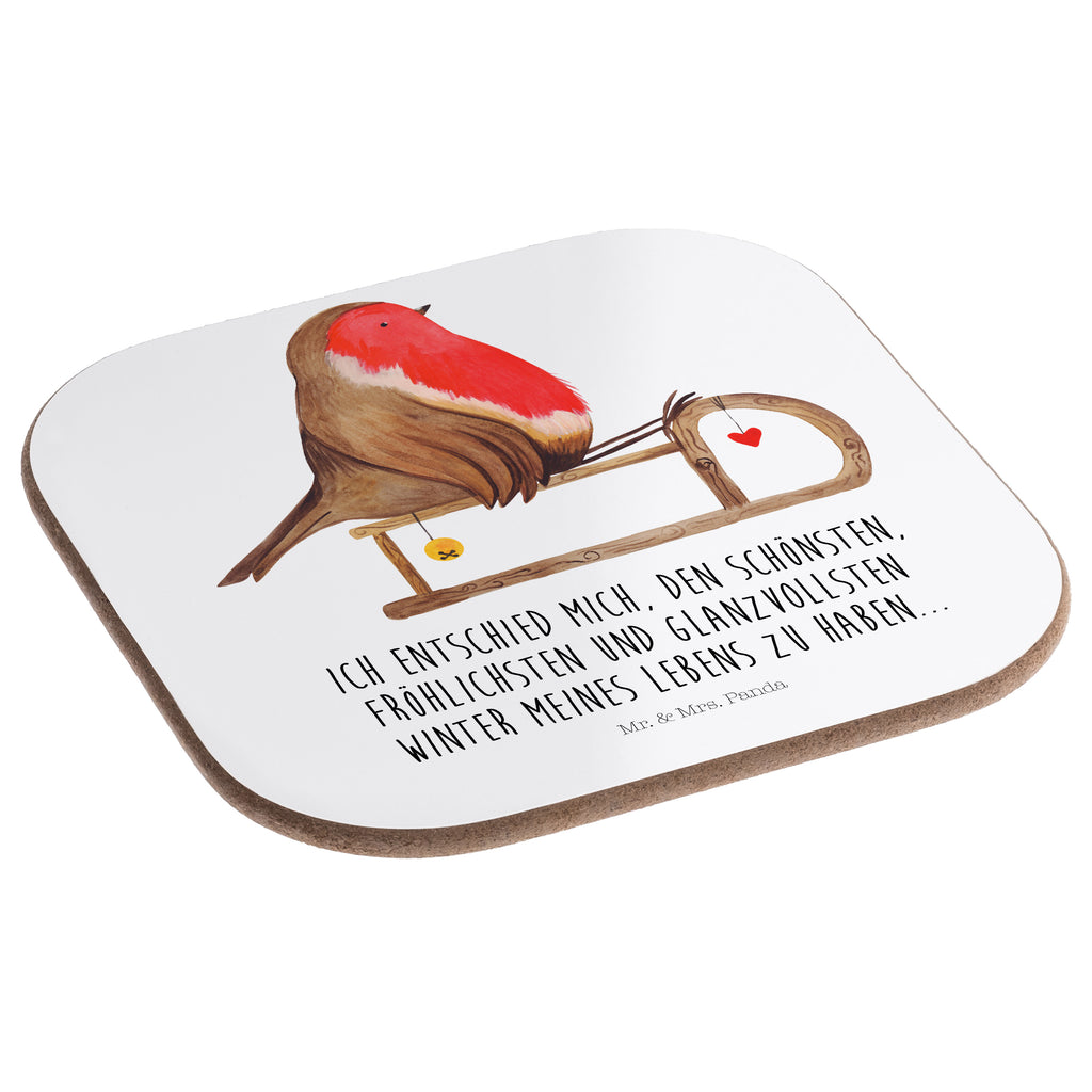 Quadratische Untersetzer Rotkehlchen Schlitten