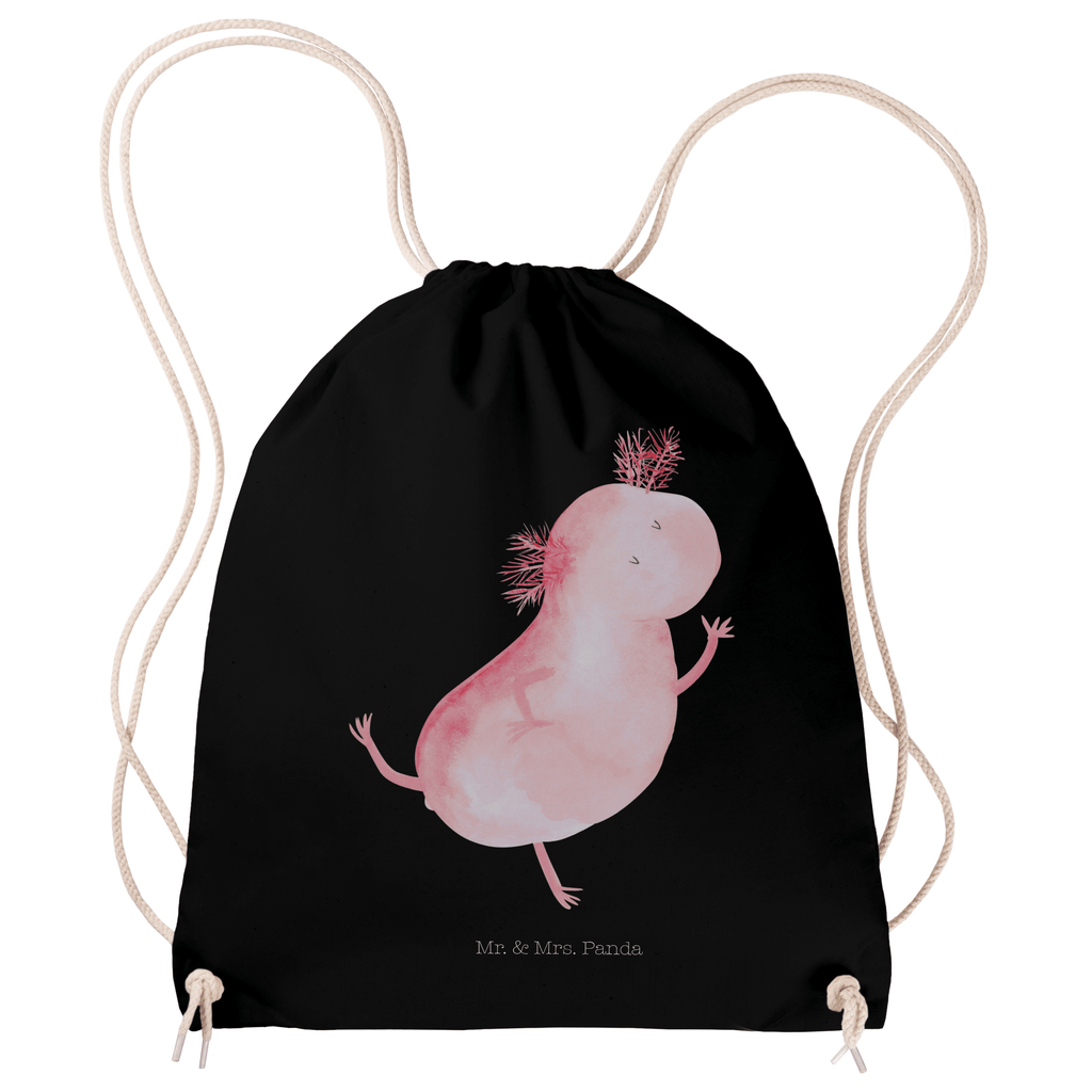 Sportbeutel Axolotl tanzt Turnbeutel, Beutel, Sporttasche, Tasche, Stoffbeutel, Axolotl, Molch, Axolot, Schwanzlurch, Lurch, Lurche, Dachschaden, Sterne, verrückt, Freundin, beste Freundin