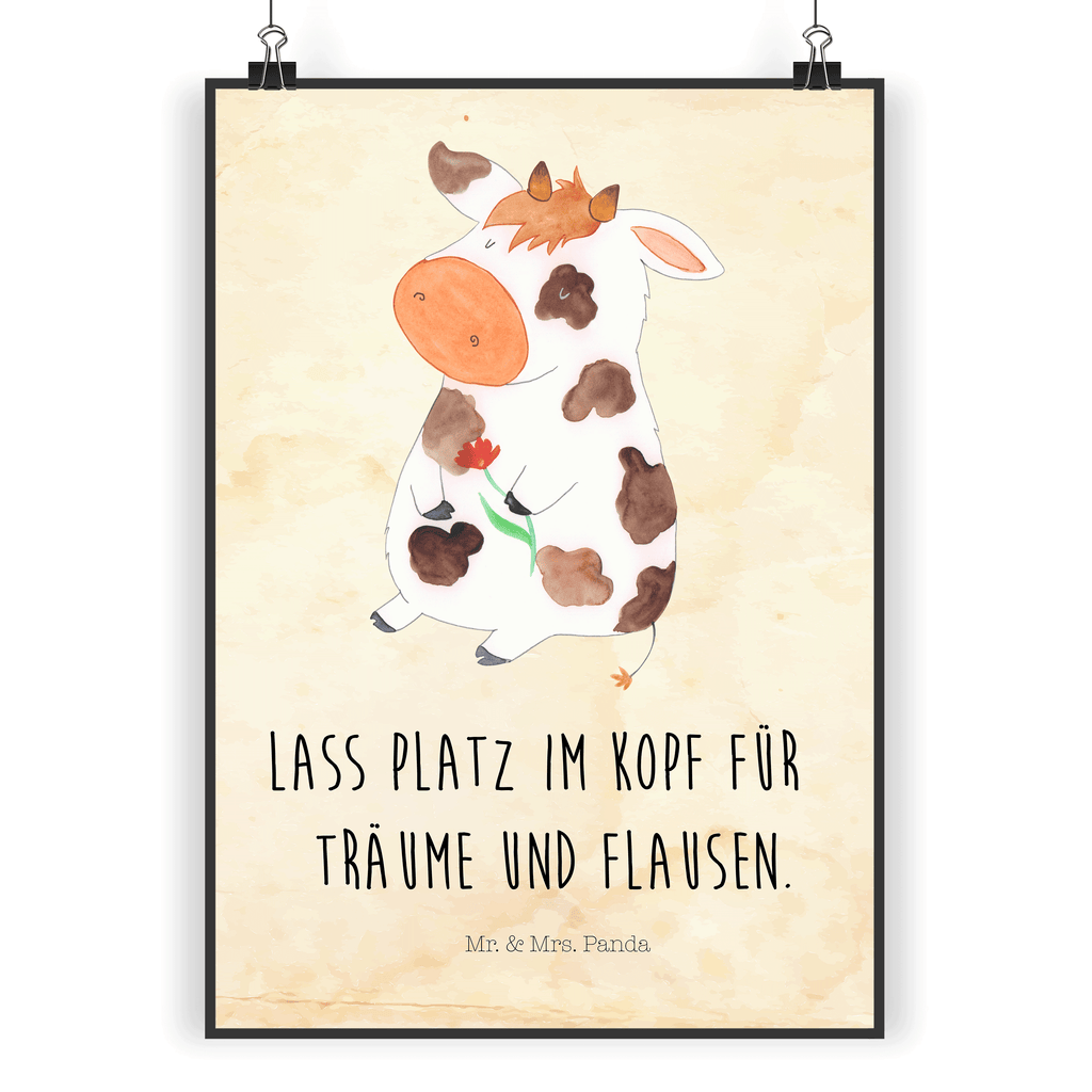 Poster Kuh Kuh, Kühe, Träume, Flausen, Spruch, Magie, Motivtion, Bauernhof, Hof, Milch, Milchkuh	 Poster, Wandposter, Bild, Wanddeko, Küchenposter, Kinderposter, Wanddeko Bild, Raumdekoration, Wanddekoration, Handgemaltes Poster, Mr. & Mrs. Panda Poster, Designposter, Kunstdruck, Posterdruck  Bauernhof, Hoftiere, Landwirt, Landwirtin