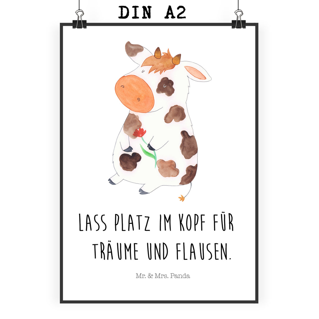 Poster Kuh Kuh, Kühe, Träume, Flausen, Spruch, Magie, Motivtion, Bauernhof, Hof, Milch, Milchkuh	 Poster, Wandposter, Bild, Wanddeko, Küchenposter, Kinderposter, Wanddeko Bild, Raumdekoration, Wanddekoration, Handgemaltes Poster, Mr. & Mrs. Panda Poster, Designposter, Kunstdruck, Posterdruck  Bauernhof, Hoftiere, Landwirt, Landwirtin