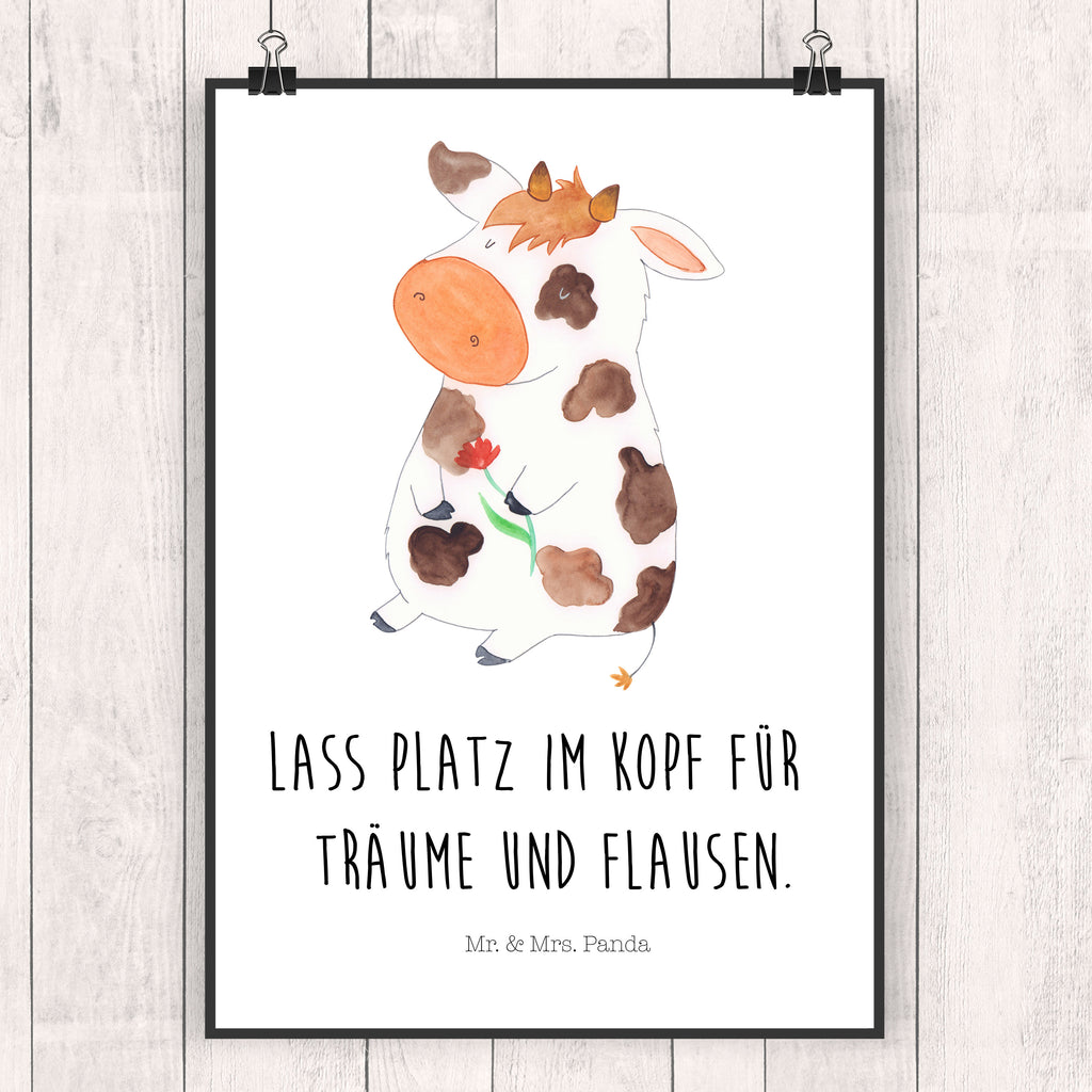 Poster Kuh Kuh, Kühe, Träume, Flausen, Spruch, Magie, Motivtion, Bauernhof, Hof, Milch, Milchkuh	 Poster, Wandposter, Bild, Wanddeko, Küchenposter, Kinderposter, Wanddeko Bild, Raumdekoration, Wanddekoration, Handgemaltes Poster, Mr. & Mrs. Panda Poster, Designposter, Kunstdruck, Posterdruck  Bauernhof, Hoftiere, Landwirt, Landwirtin