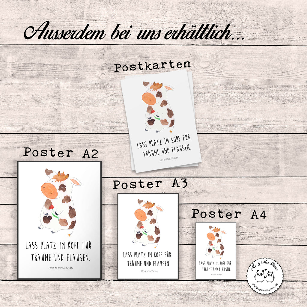 Poster Kuh Kuh, Kühe, Träume, Flausen, Spruch, Magie, Motivtion, Bauernhof, Hof, Milch, Milchkuh	 Poster, Wandposter, Bild, Wanddeko, Küchenposter, Kinderposter, Wanddeko Bild, Raumdekoration, Wanddekoration, Handgemaltes Poster, Mr. & Mrs. Panda Poster, Designposter, Kunstdruck, Posterdruck  Bauernhof, Hoftiere, Landwirt, Landwirtin