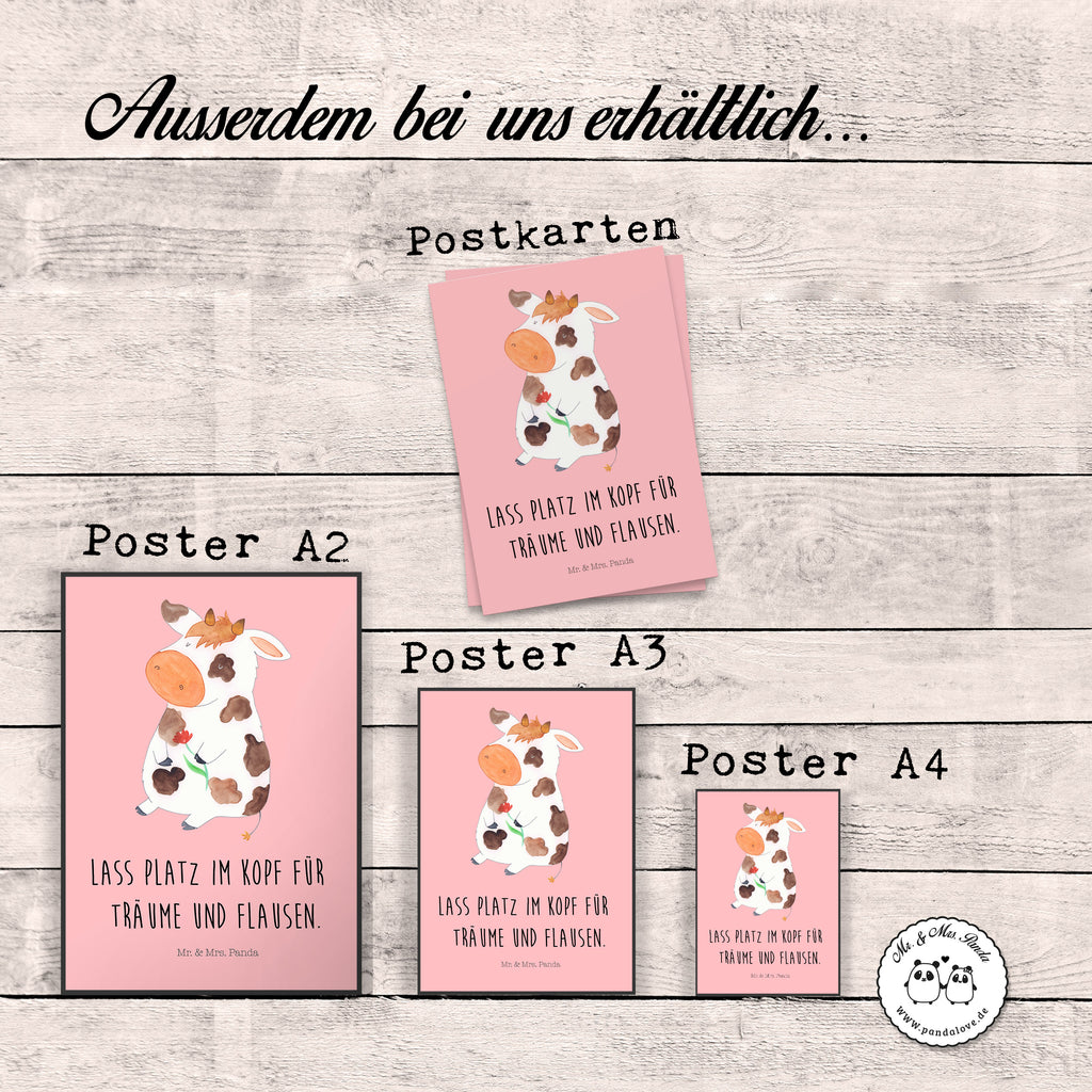 Poster Kuh Kuh, Kühe, Träume, Flausen, Spruch, Magie, Motivtion, Bauernhof, Hof, Milch, Milchkuh	 Poster, Wandposter, Bild, Wanddeko, Küchenposter, Kinderposter, Wanddeko Bild, Raumdekoration, Wanddekoration, Handgemaltes Poster, Mr. & Mrs. Panda Poster, Designposter, Kunstdruck, Posterdruck  Bauernhof, Hoftiere, Landwirt, Landwirtin