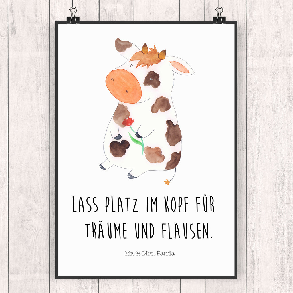 Poster Kuh Kuh, Kühe, Träume, Flausen, Spruch, Magie, Motivtion, Bauernhof, Hof, Milch, Milchkuh	 Poster, Wandposter, Bild, Wanddeko, Küchenposter, Kinderposter, Wanddeko Bild, Raumdekoration, Wanddekoration, Handgemaltes Poster, Mr. & Mrs. Panda Poster, Designposter, Kunstdruck, Posterdruck  Bauernhof, Hoftiere, Landwirt, Landwirtin