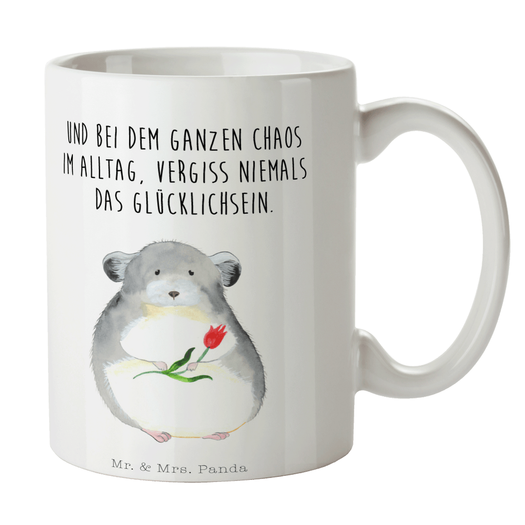 Tasse Chinchilla mit Blume Chinchilla, Chinchillas, Liebeskummer, Kummer, Depressionen, traurig sein, Chaos, Glücklichsein, Büro, Büroalltag Becher, Kaffeetasse, Kaffeebecher, Tee, Frühstück, Büro  süße Tiermotive, gute Laune, lustige Sprüche, Tiere