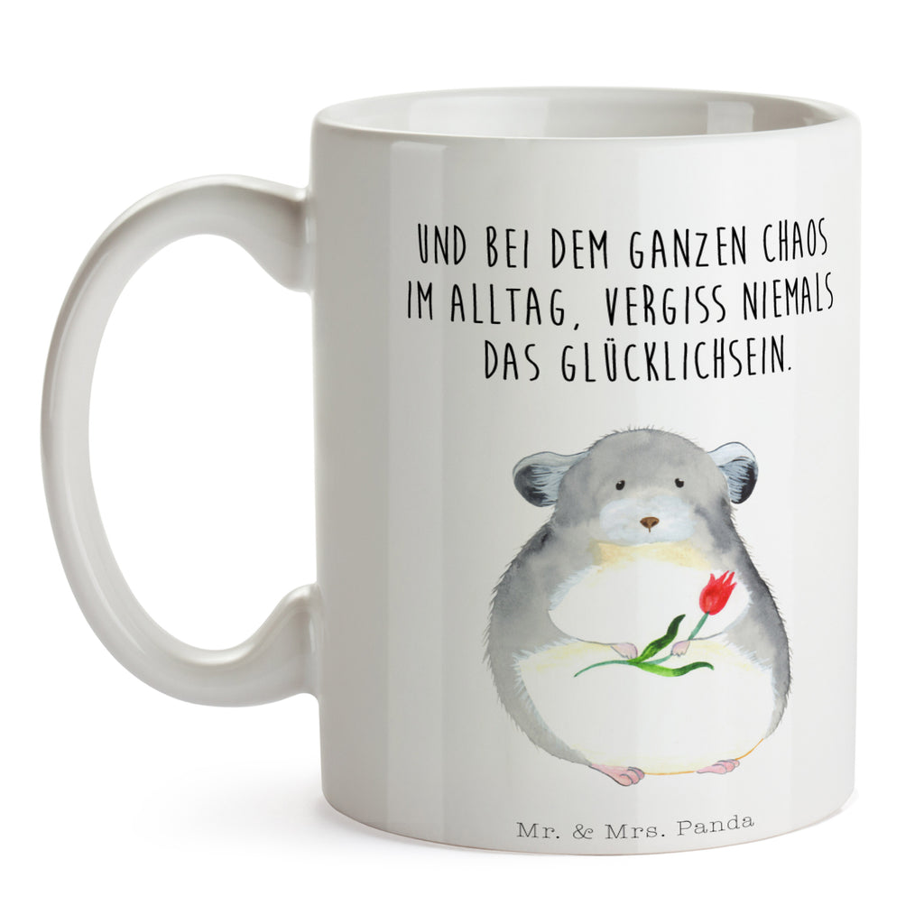 Tasse Chinchilla mit Blume Chinchilla, Chinchillas, Liebeskummer, Kummer, Depressionen, traurig sein, Chaos, Glücklichsein, Büro, Büroalltag Becher, Kaffeetasse, Kaffeebecher, Tee, Frühstück, Büro  süße Tiermotive, gute Laune, lustige Sprüche, Tiere