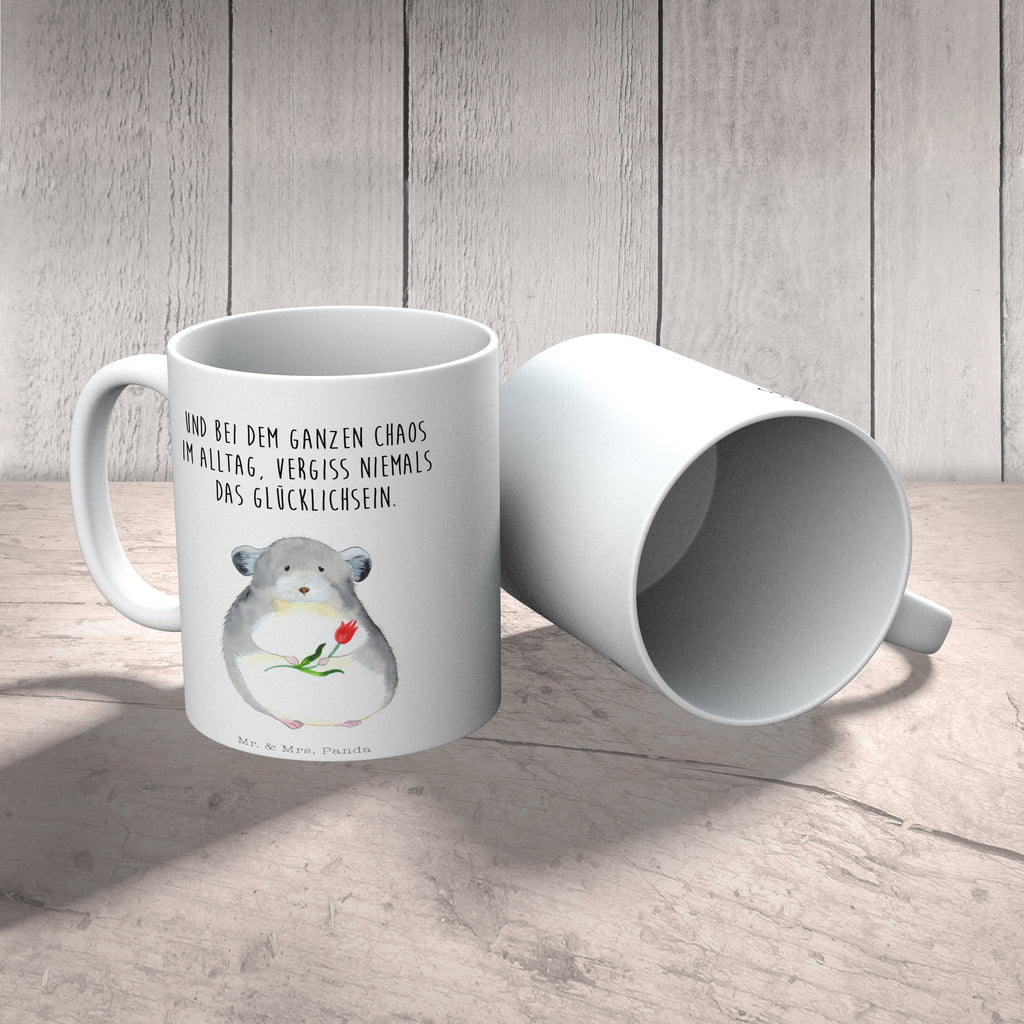 Tasse Chinchilla mit Blume Chinchilla, Chinchillas, Liebeskummer, Kummer, Depressionen, traurig sein, Chaos, Glücklichsein, Büro, Büroalltag Becher, Kaffeetasse, Kaffeebecher, Tee, Frühstück, Büro  süße Tiermotive, gute Laune, lustige Sprüche, Tiere