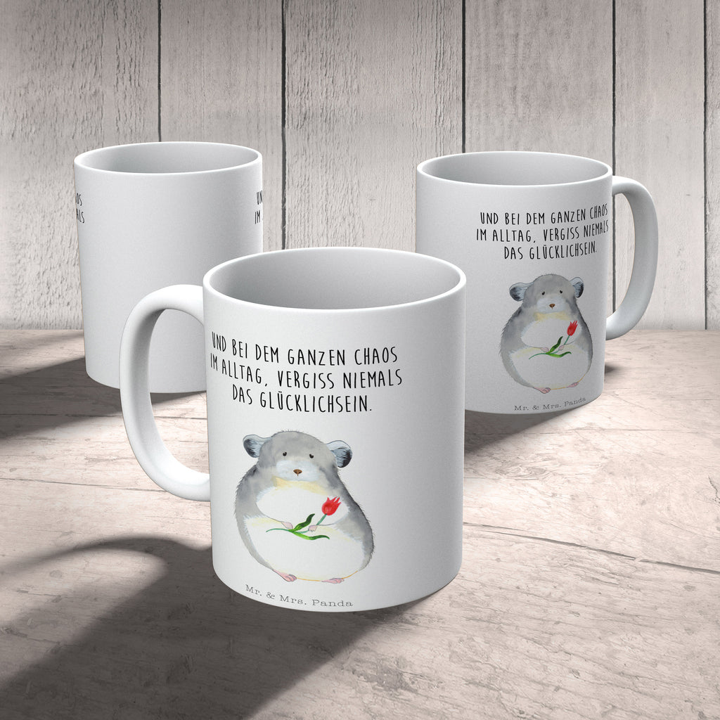 Tasse Chinchilla mit Blume Chinchilla, Chinchillas, Liebeskummer, Kummer, Depressionen, traurig sein, Chaos, Glücklichsein, Büro, Büroalltag Becher, Kaffeetasse, Kaffeebecher, Tee, Frühstück, Büro  süße Tiermotive, gute Laune, lustige Sprüche, Tiere