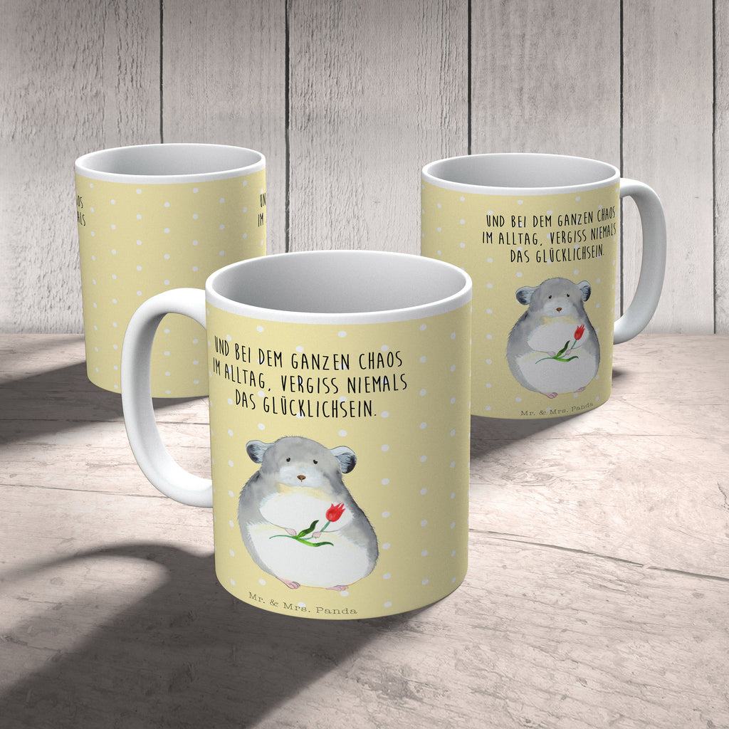 Tasse Chinchilla mit Blume Chinchilla, Chinchillas, Liebeskummer, Kummer, Depressionen, traurig sein, Chaos, Glücklichsein, Büro, Büroalltag Becher, Kaffeetasse, Kaffeebecher, Tee, Frühstück, Büro  süße Tiermotive, gute Laune, lustige Sprüche, Tiere