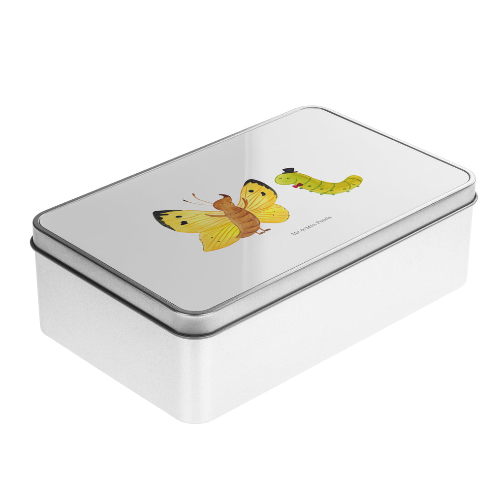 Metalldose rechteckig Raupe & Schmetterling Raupe, Schmetterling, Zitronenfalter, Entwicklung, Erwachsen werden, Kokon, Hut, Hütchen, Schönheit, Aufwachsen, Blechdose, Metalldose, Blechbox, Container, Keksdose, Vorratsdose, Vorratsbox, Döschen, Versperbox, Vesperdose, Aufbewahrungsdose, Aufbewahrungsbox, Aluminiumdose, Dose  süße Tiermotive, gute Laune, lustige Sprüche, Tiere