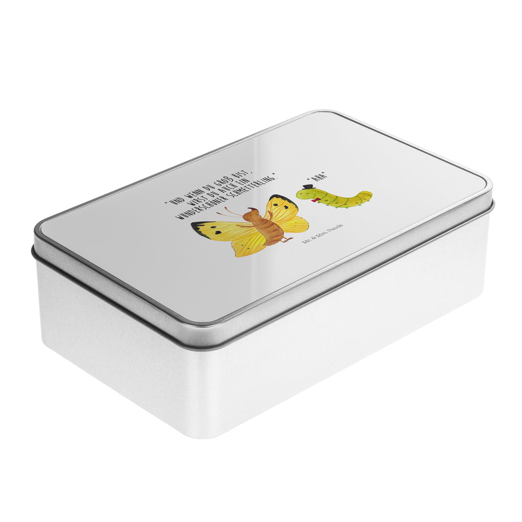 Metalldose rechteckig Raupe & Schmetterling Raupe, Schmetterling, Zitronenfalter, Entwicklung, Erwachsen werden, Kokon, Hut, Hütchen, Schönheit, Aufwachsen, Blechdose, Metalldose, Blechbox, Container, Keksdose, Vorratsdose, Vorratsbox, Döschen, Versperbox, Vesperdose, Aufbewahrungsdose, Aufbewahrungsbox, Aluminiumdose, Dose  süße Tiermotive, gute Laune, lustige Sprüche, Tiere