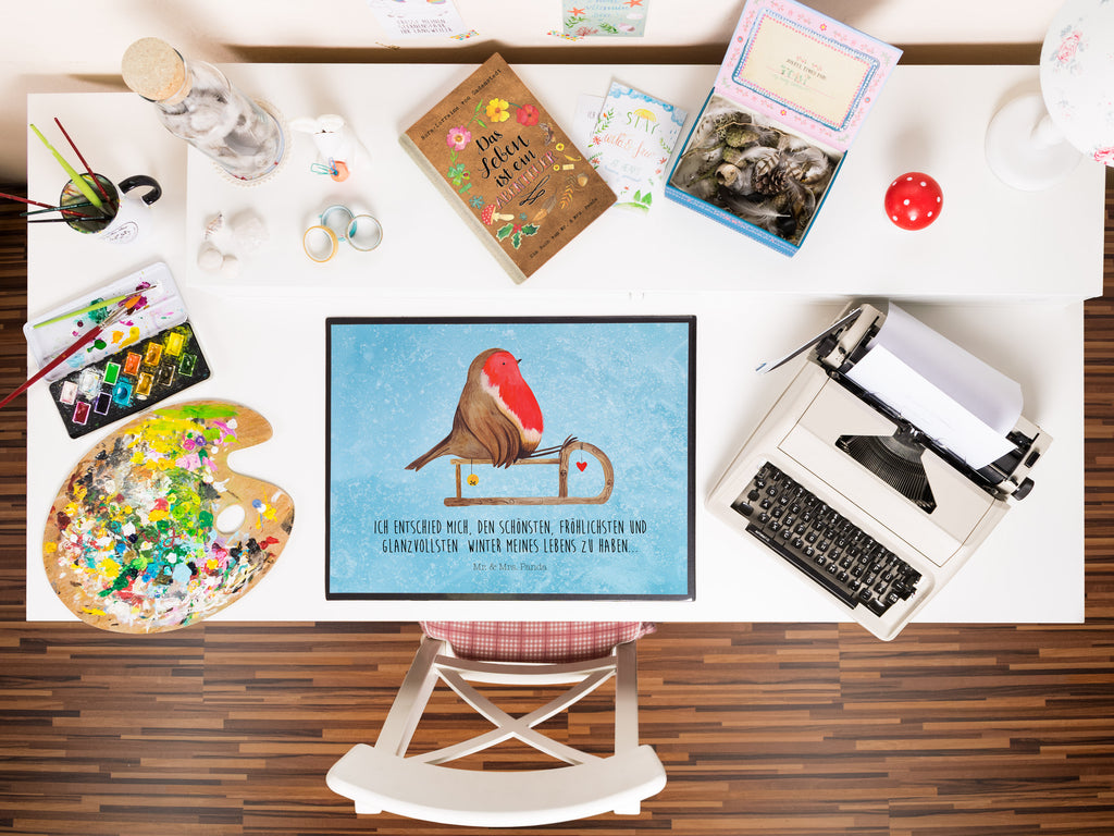 Schreibtischunterlage Rotkehlchen Schlitten Weihnachten, Schlitten, Vogel Schreibunterlage, Schreibtischauflage, Bürobedarf, Büroartikel, Schreibwaren  Winter, Weihnachten, Weihnachtsdeko, Nikolaus, Advent, Heiligabend, Wintermotiv