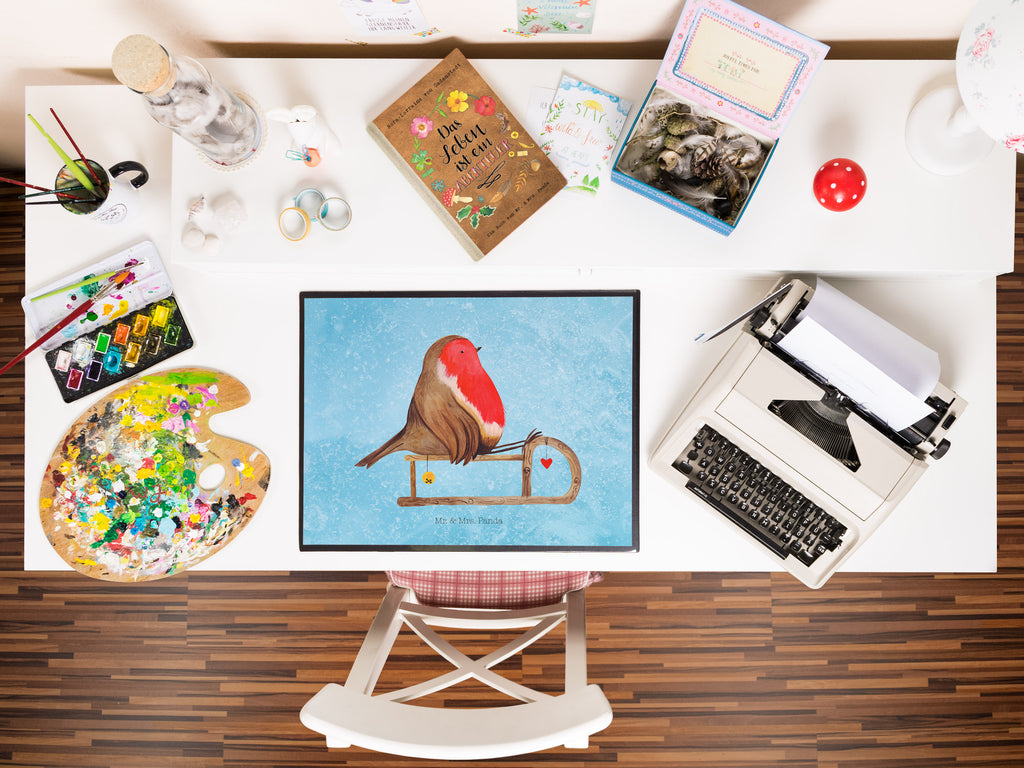 Schreibtischunterlage Rotkehlchen Schlitten Weihnachten, Schlitten, Vogel Schreibunterlage, Schreibtischauflage, Bürobedarf, Büroartikel, Schreibwaren  Winter, Weihnachten, Weihnachtsdeko, Nikolaus, Advent, Heiligabend, Wintermotiv