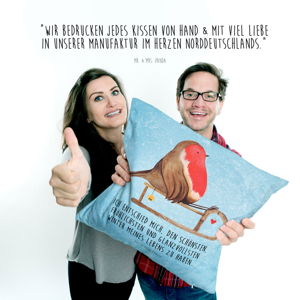 40x40 Kissen Rotkehlchen Schlitten Weihnachten, Schlitten, Vogel Kissenhülle, Kopfkissen, Sofakissen, Dekokissen, Motivkissen  Winter, Weihnachten, Weihnachtsdeko, Nikolaus, Advent, Heiligabend, Wintermotiv