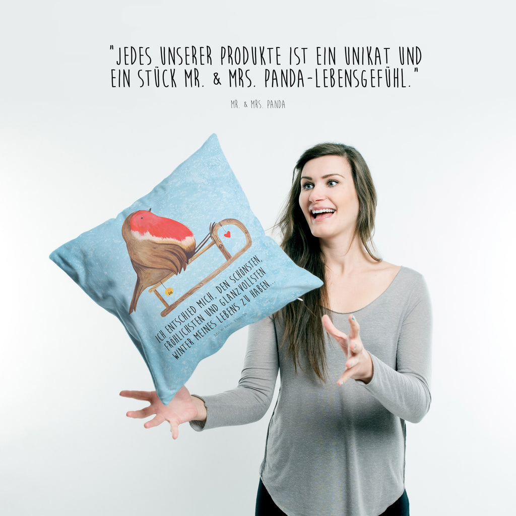 40x40 Kissen Rotkehlchen Schlitten Weihnachten, Schlitten, Vogel Kissenhülle, Kopfkissen, Sofakissen, Dekokissen, Motivkissen  Winter, Weihnachten, Weihnachtsdeko, Nikolaus, Advent, Heiligabend, Wintermotiv