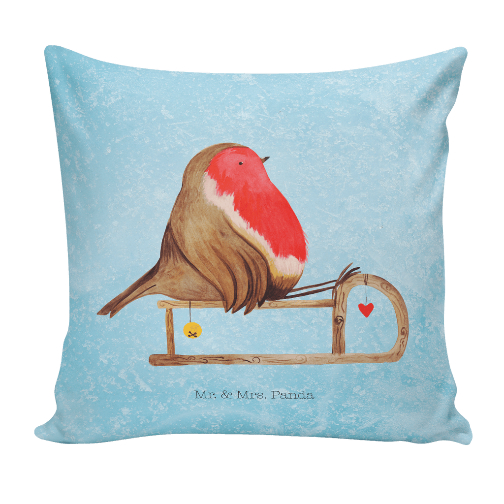 40x40 Kissen Rotkehlchen Schlitten Weihnachten, Schlitten, Vogel Kissenhülle, Kopfkissen, Sofakissen, Dekokissen, Motivkissen  Winter, Weihnachten, Weihnachtsdeko, Nikolaus, Advent, Heiligabend, Wintermotiv