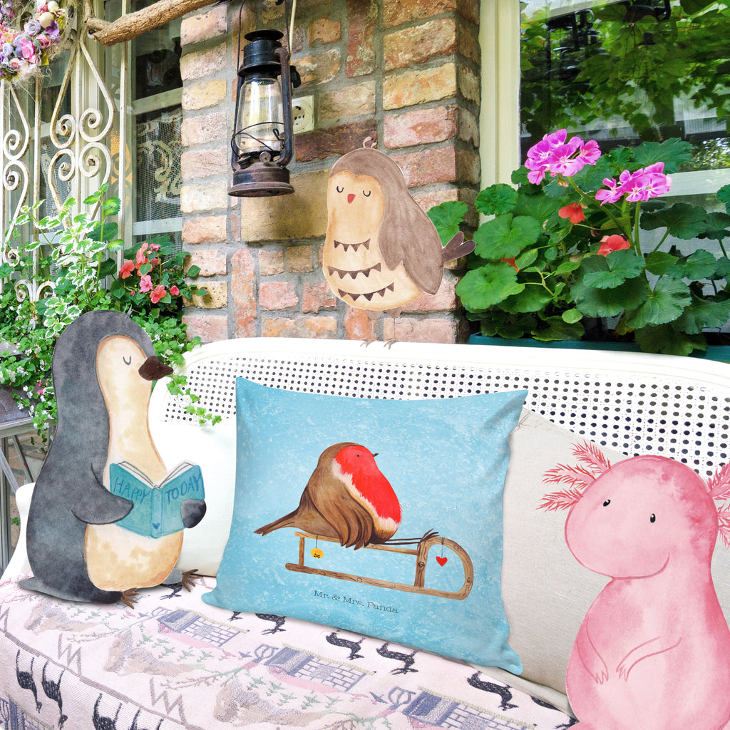 40x40 Kissen Rotkehlchen Schlitten Weihnachten, Schlitten, Vogel Kissenhülle, Kopfkissen, Sofakissen, Dekokissen, Motivkissen  Winter, Weihnachten, Weihnachtsdeko, Nikolaus, Advent, Heiligabend, Wintermotiv