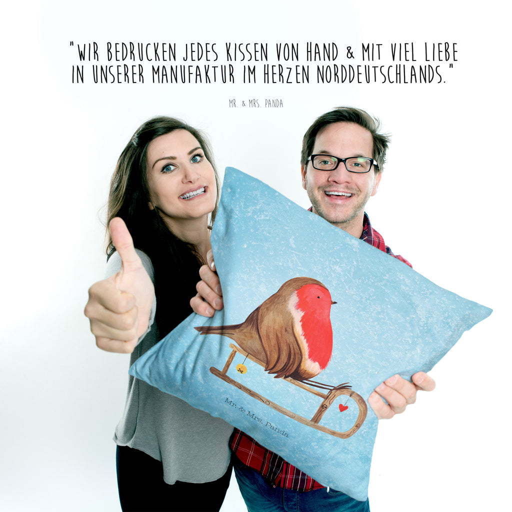 40x40 Kissen Rotkehlchen Schlitten Weihnachten, Schlitten, Vogel Kissenhülle, Kopfkissen, Sofakissen, Dekokissen, Motivkissen  Winter, Weihnachten, Weihnachtsdeko, Nikolaus, Advent, Heiligabend, Wintermotiv