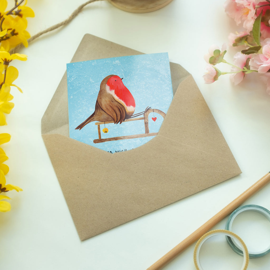 Grußkarte Rotkehlchen Schlitten