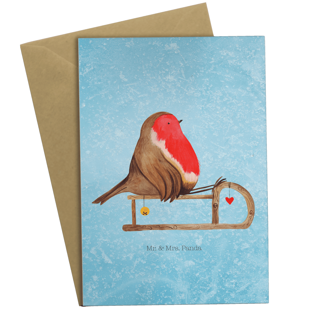 Grußkarte Rotkehlchen Schlitten