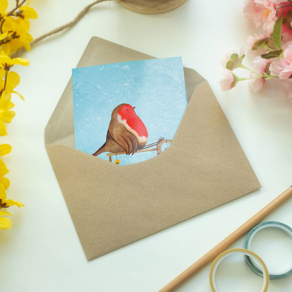 Grußkarte Rotkehlchen Schlitten