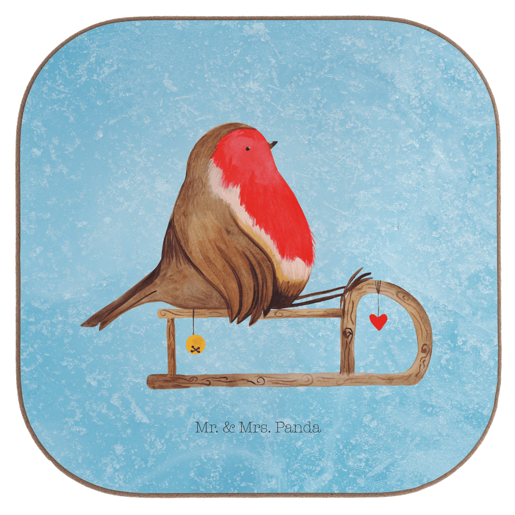 Quadratische Untersetzer Rotkehlchen Schlitten