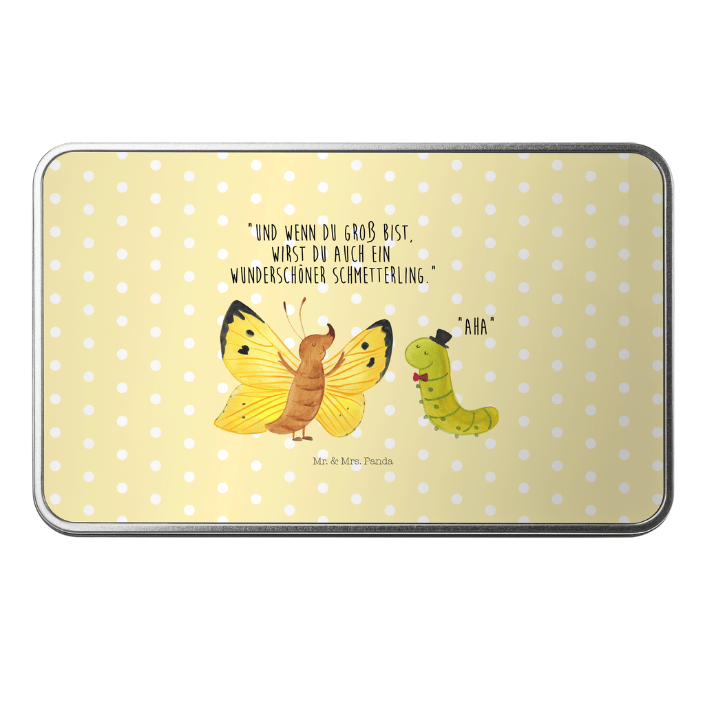 Metalldose rechteckig Raupe & Schmetterling Raupe, Schmetterling, Zitronenfalter, Entwicklung, Erwachsen werden, Kokon, Hut, Hütchen, Schönheit, Aufwachsen, Blechdose, Metalldose, Blechbox, Container, Keksdose, Vorratsdose, Vorratsbox, Döschen, Versperbox, Vesperdose, Aufbewahrungsdose, Aufbewahrungsbox, Aluminiumdose, Dose  süße Tiermotive, gute Laune, lustige Sprüche, Tiere