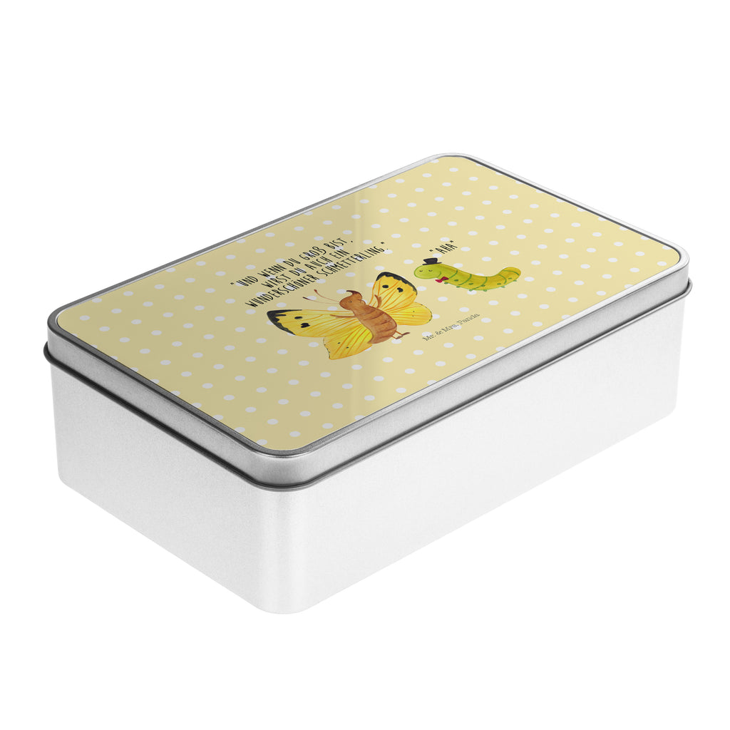 Metalldose rechteckig Raupe & Schmetterling Raupe, Schmetterling, Zitronenfalter, Entwicklung, Erwachsen werden, Kokon, Hut, Hütchen, Schönheit, Aufwachsen, Blechdose, Metalldose, Blechbox, Container, Keksdose, Vorratsdose, Vorratsbox, Döschen, Versperbox, Vesperdose, Aufbewahrungsdose, Aufbewahrungsbox, Aluminiumdose, Dose  süße Tiermotive, gute Laune, lustige Sprüche, Tiere