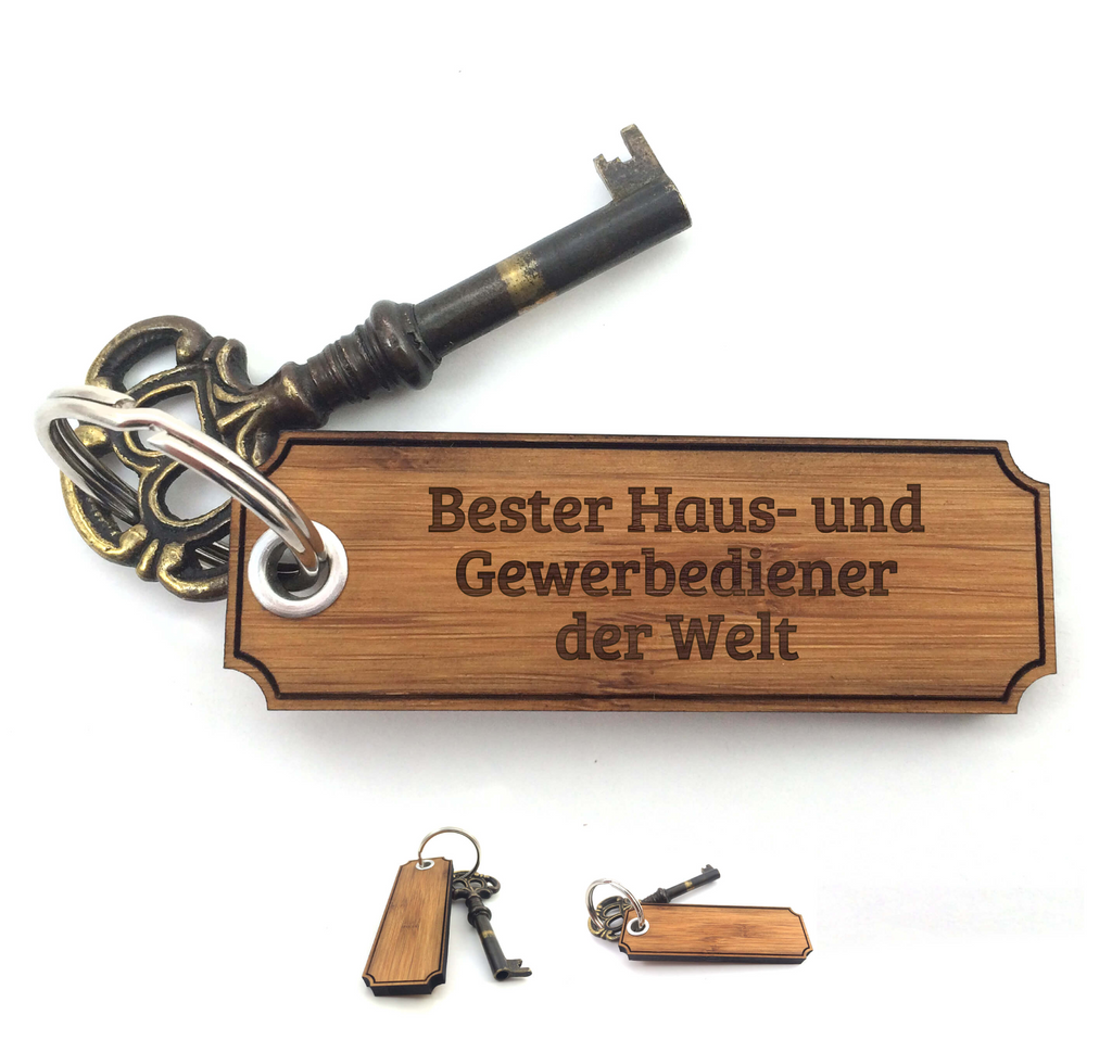 Schlüsselanhänger Classic Gravur Bester Haus- und Gewerbediener der Welt Geschenke, Schenken, Gravur Schlüsselanhänger, Anhänger, Taschenanhänger, Glücksbringer  